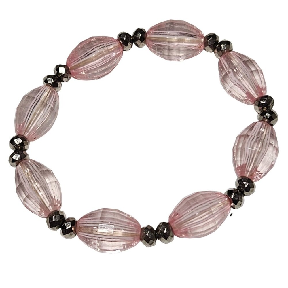Elegant Pink Glass Bead Stretch Bracelet Metallic Accents Fashion Jewelry Women